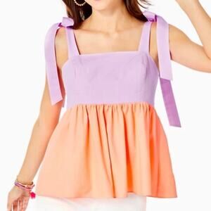 Lilly Pulitzer Anlee Cotton Lavender Peach Color Block Tie Strap Top Blouse